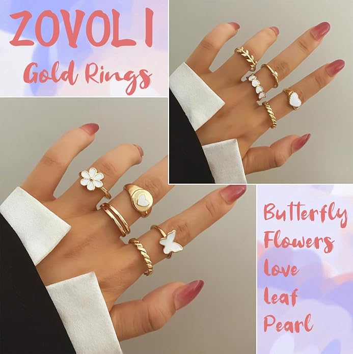19-36 Pcs Gold Boho Knuckle Rings Set for Women, Vintage Stackable Dainty Joint Finger Gold Jewelry Set with Love Pearl and Sparkling Crystals