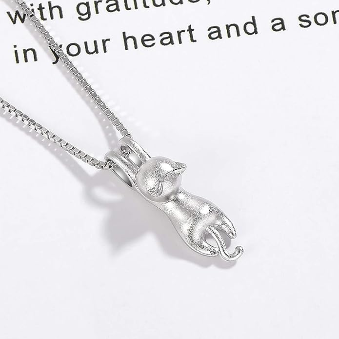 Step Forward Sterling Silver Cat Necklace for Women - Cat Jewelry Gifts for Cat Lovers, Hummingbird Necklace for Her, Mother's Day Birthday Graduation Christmas Gift
