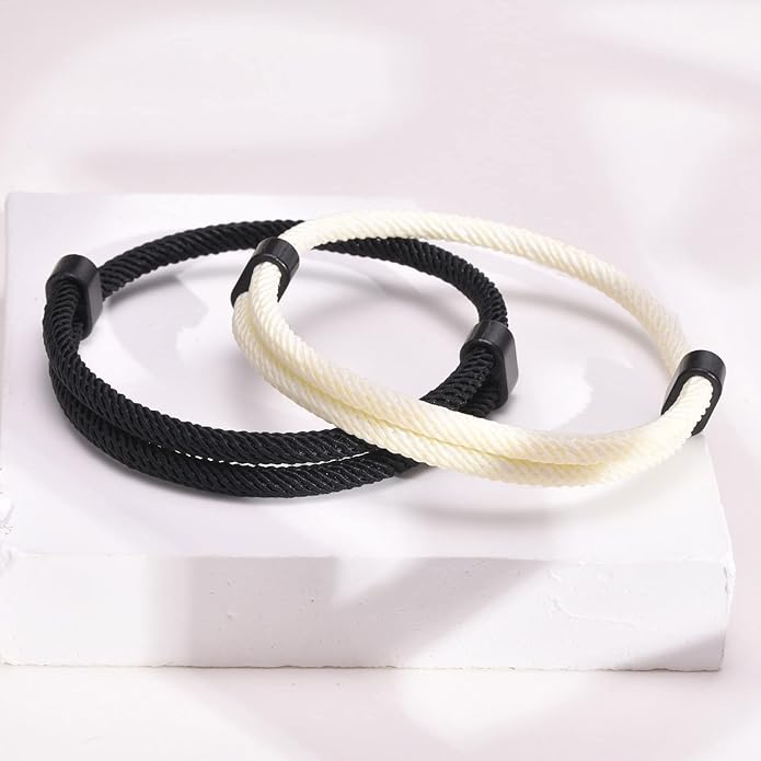 TempBeau Nautical Braided Rope Bracelets Set - 6 Pcs Adjustable Braided Cord Bracelet, Handmade Navy Marine String Bracelet with Metal Knot, Men Women Braided Bracelets Gifts