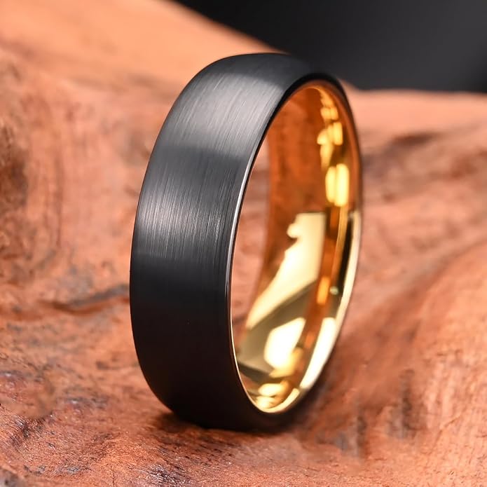 Tungsten Carbide Rings for Men Women 7MM Black Golden/Silvery Blue Men's Engagement Wedding Bands Matte Brushed and High Polish