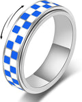 Checkered Fidget Ring For Women - Blue Chessboard Design Band Rings Anxiety & Stress Relief Stacking Spinner Rings, Stainless Steel Spinning Ring Anti-Anxiety Jewelry Gift for Adults