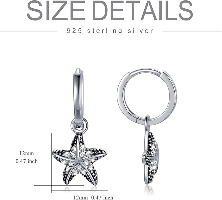 Sterling Silver Beach Ocean Series Hoop Earrings with Crystal, Jewelry Collection for Women Girls