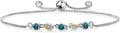 Gem Stone King 3-Stone Adjustable Bracelet for Women | 925 Silver and 10K Yellow Gold | Gemstone Birthstone and Lab Grown Diamond | Round 3MM | Two-Tone Adjustable Tennis Bracelet Up to 9 Inch