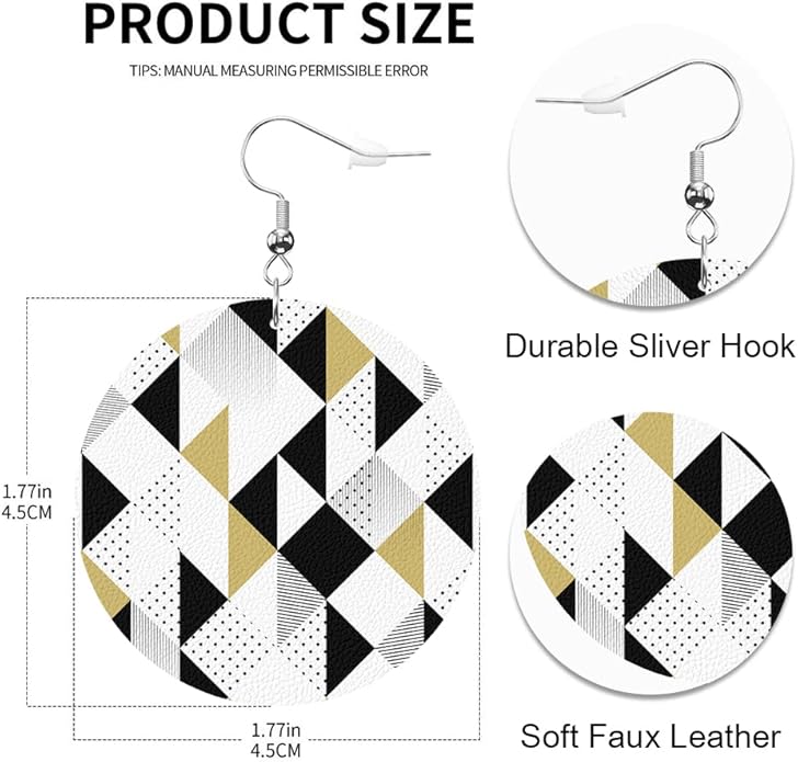 Swono Dinosaurs Round Faux Leather Earrings for Women Adorable Funny Cartoon Dragon Animal Tree Funny Lightweight Double-Side Printed Drop Dangle Earring for Birthday Party Gift
