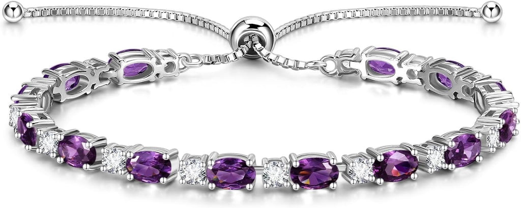 FANCIME Birthstone Tennis Bracelets Sterling Silver Bolo Tennis Bracelets Charm Fine Jewelry Birthday Gifts for Women Mom Wife Her