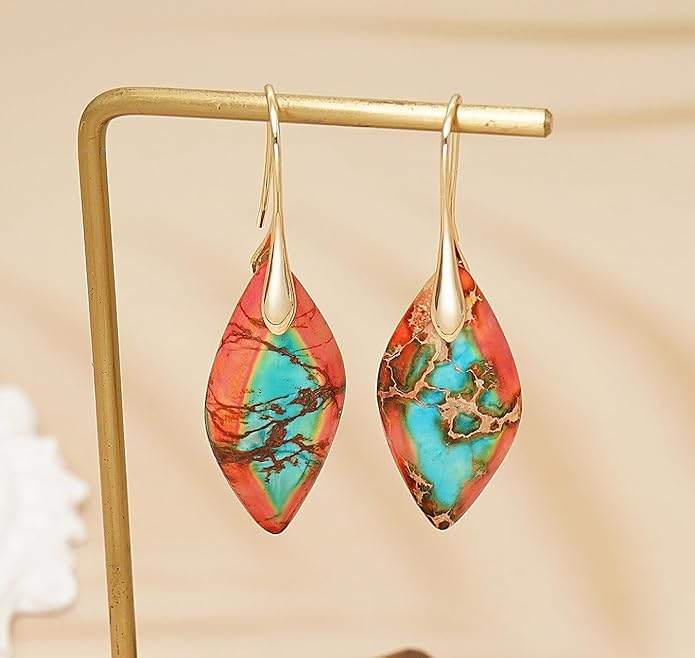 Natural Stone Earrings Multishape Dangle Drop Earrings Boho Stone Earring for Women