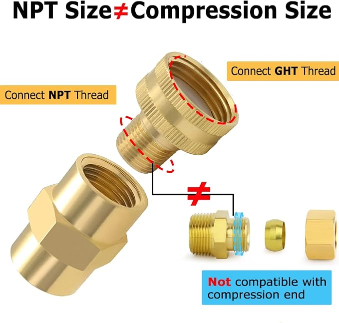 Hooshing 3PCS Garden Hose Adapter 3/8" NPT Male to 3/4" GHT Female Thread | 3/8 - Image 3