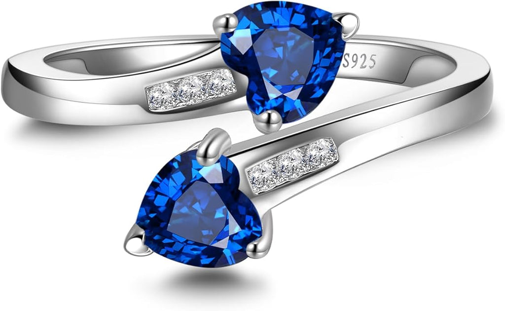 1CT Adjustable Women Heart Ring 925 Sterling Silver Birthstone Rings for Women Promise Ring for her Simulated Gemstone Statement Stackable Band Width 2mm Open Size 5~9