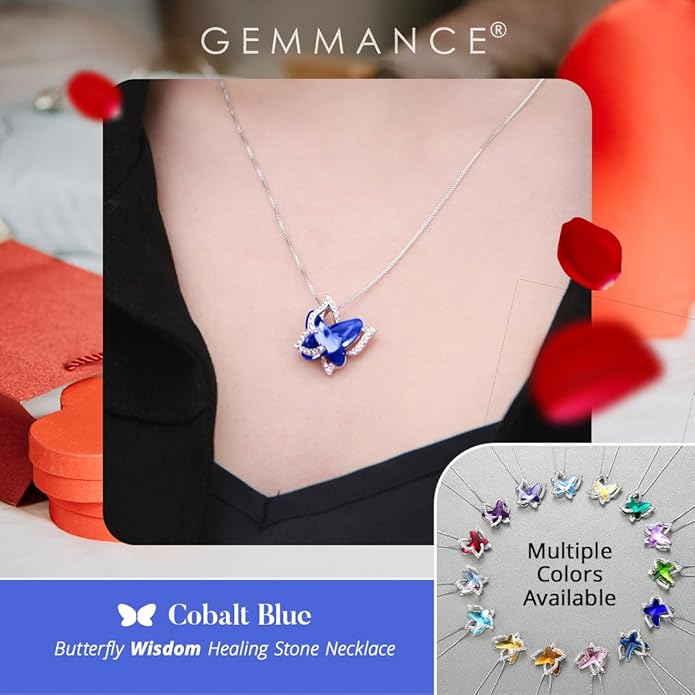 Valentine's Day Gift Butterfly Birthstone Crystal Necklace, Silver Tone with 18”+2” Chain, Necklace for Mother’s Day Anniversary Birthday Gifts for Women and Daughter