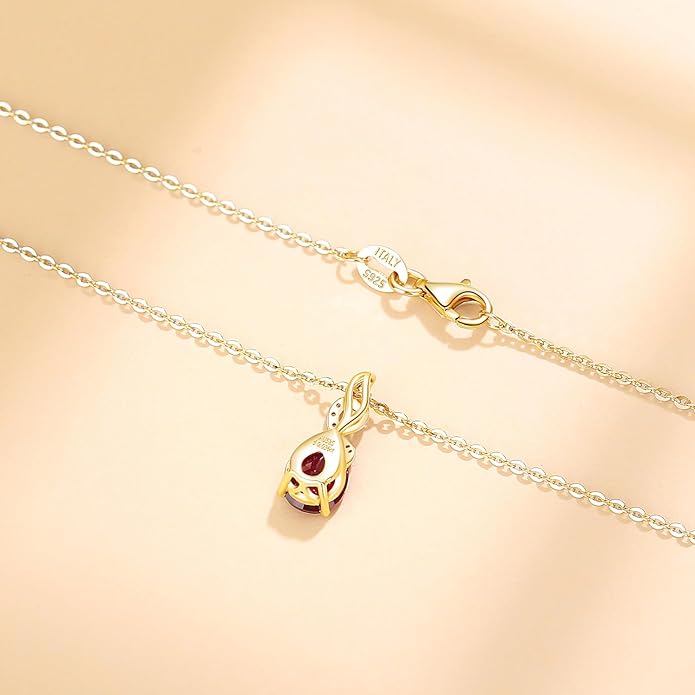 FANCIME Garnet Necklace 14K Solid Yellow Gold Teardrop Pendant with Diamond January Birthstone Necklace Jewelry Gifts for Mom Women
