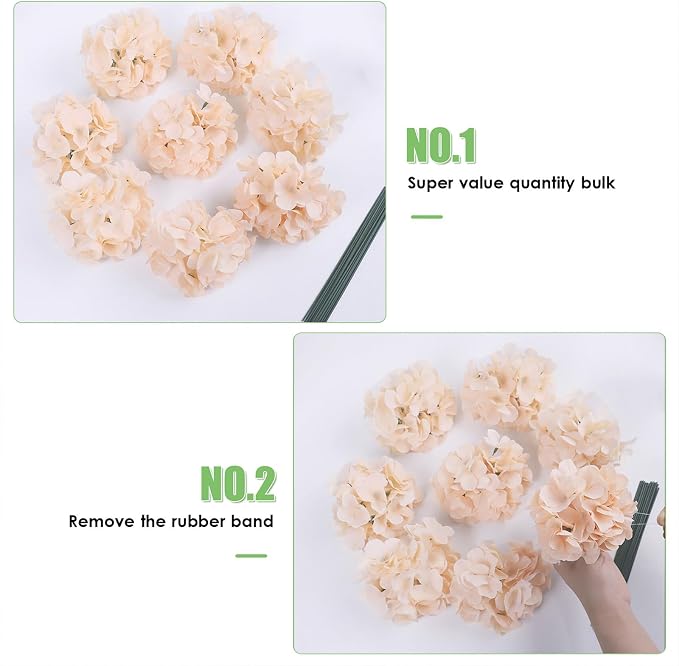AVIVIHO 65pcs Fake Flowers Champagne Hydrangea Artificial Flowers Bulk Silk - Image 5