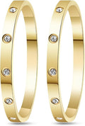 2Pcs 18K Gold-Plated Love Bangle Bracelets set for Women, Stainless Steel Cubic Zirconia Bangle Crystal Friendship Jewelry, Easter Wedding Birthday Gifts for Girlfriend, Wife, Monther