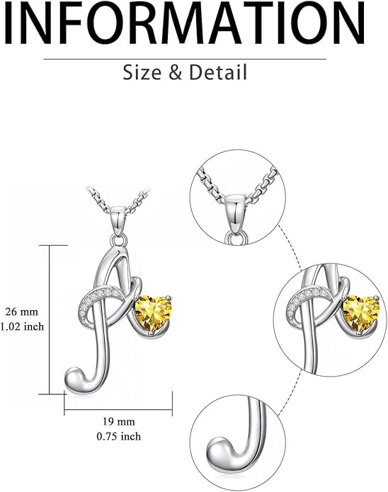 Valentines Day Gifts for Women Alphabet A to Z Initial Birthstone Pendant Necklaces for Women - 18k White Gold Plated Personalized Name Jewelry Valentine Mothers Day Birthday Gifts for Women Her Girlfriend