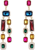 Vintage Rectangle Teardrop Chandelier Earrings, Art Deco Wedding Austrian Crystal Drop Dangle Earrings for Women Party Prom