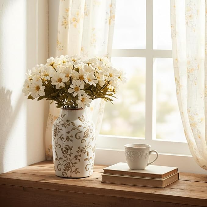 SIDUCAL Ceramic Vintage Vase, 7 Inch Retro Ice Cracked Chinoiserie Floral Vase - Image 8