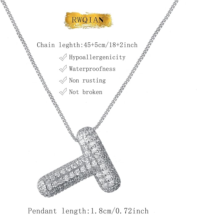 RWQIAN Letter Necklace for Women Bubble, Chunky Initial Alphabet A-Z Pendant Puffy Name Personalized Necklace Dainty Zircon CZ Fashion Jewelry Gifts for Girls Girlfriend