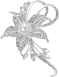 Crystal Pearl Flower Brooches Pins Fashion Beautiful Created Rhinestone Floral Brooch Good Idea for Party Dance Wedding Banquet for Elegant Women Girl