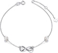 SISGEM 14k Gold Infinity Anklets for Women, Real Pearl Love Knot Ankle Bracelet Jewelry Gifts for Her, 8.6-10.2 Inch