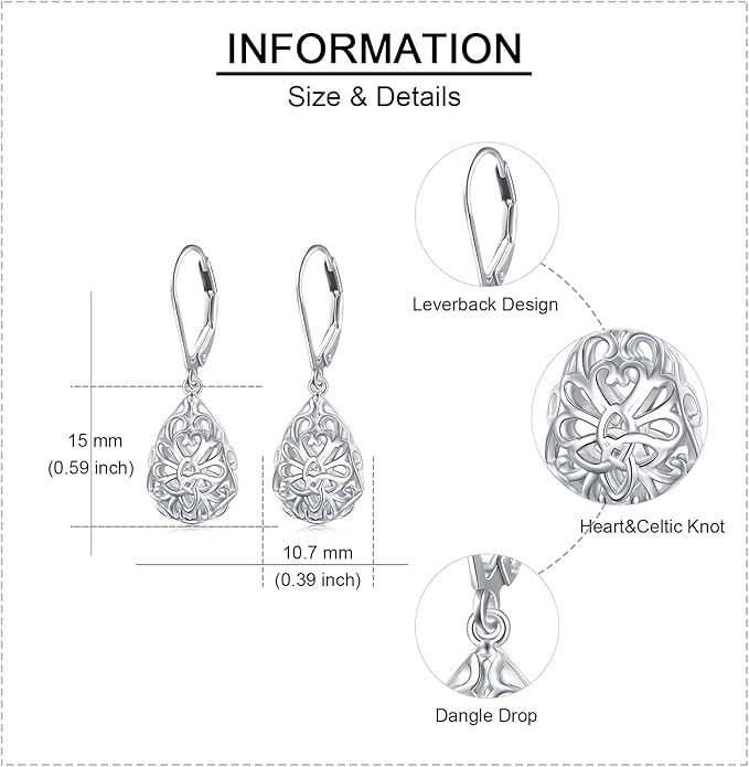 925 Sterling Silver Filigree Dangle Drop Earrings Daisy/Lotus/Rose Flower/Moonstone Leverback Teardrop Earrings for Women Infinity Celtic Knot Daisy Lotus Jewelry for Mothers Day
