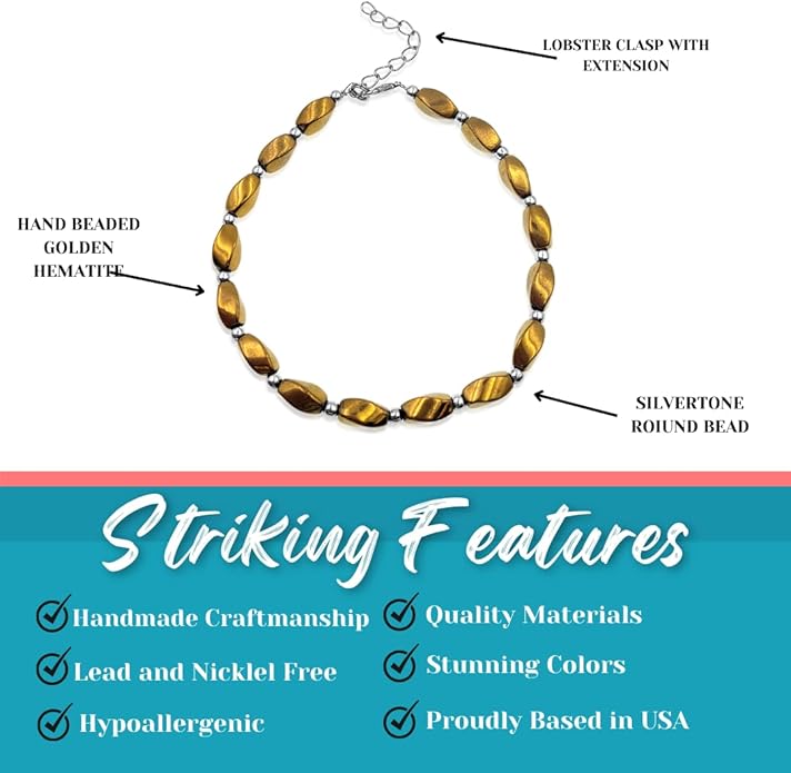 BESHEEK Rainbow Anklet Bracelet Hue Twisted Hematite and Round Artisan Beaded Anklet with Extension Handmade Hypoallergenic Beach Gala Wedding Style Jewelry