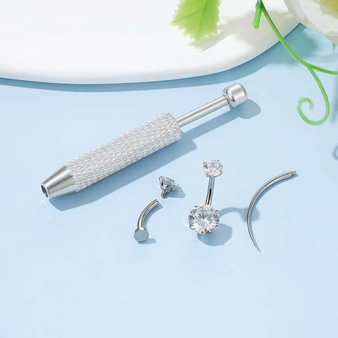 Uni-J Floating Belly Button Rings G23 Titanium 14G Navel Rings - Equipped With Piercing Taper Ball Grabber Tool for Changing Jewelry
