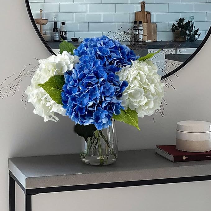 YalzoneMet 3 PCS Dark Blue Hydrangea Artificial Flowers 21 inches Real Touch - Image 8