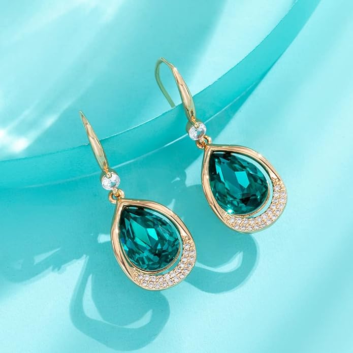 Austrian Crystal Halo Teardrop Hollow Drop Dangle Earrings for Women 14K Rose Gold Plated Hypoallergenic Jewelry Gifts