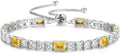 FANCIME Birthstone Bracelet for Women, Sterling Silver 4x6mm Gemstone Tennis Bracelet Bolo Adjustable Chain Fine Jewelry Birthday Gifts for Women Mom Wife Her