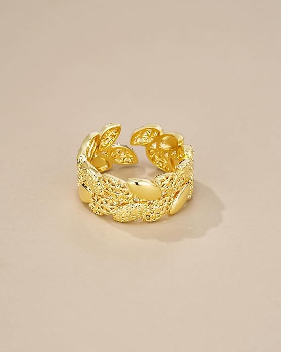 Gold Large Chunky Dainty Shell FULLY ADJUSTABLE Open Ring for Women by SNGIA, Summer Beach Handmade Adjustable Seashell Ring, Minimalist Stackable Ocean Themed Wedding Date Birthday Gift, Bold Exaggerated Irregular Wavy Trendy Ribbed Jewelry, Textured ...