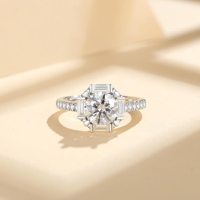 Moissanite Engagement Rings for Women,D Color VVS1 Round Cut Moissanite Ring 925 Sterling Silver Promise Rings for Her