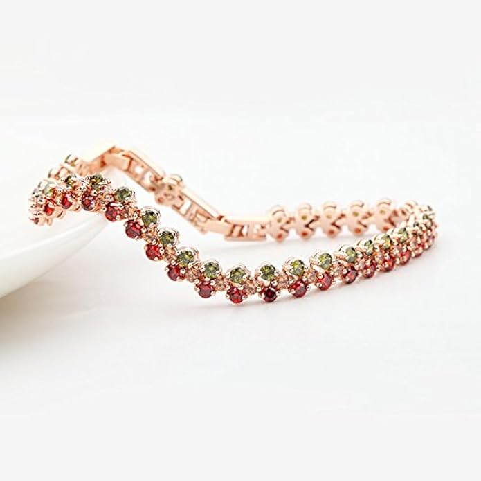14K Gold Ruby and Emerald Tennis Bracelet for Women,Dainty Love Heart Style Moissanite Adjustable Link Bracelet,Fashion Jewelry Gift for Her