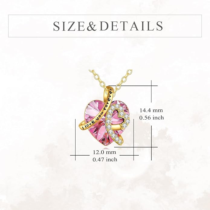 KECHO 14K Real Gold I Love You Forever Necklace Solid Yellow Gold Heart Birthstone Crystal Pendant Jewelry Birthday Mother's Day Anniversary Christmas Gifts for Women