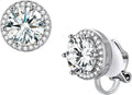 FindChic Sparkling Birthstone Clip On Earrings for Women, Silver Plated Stud Earrings 8MM Cubic Zirconia Non Pierced Studs, 12 Months Birthday Jewelry Gift