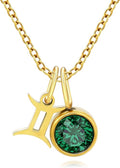 MISS RIGHT Initial Birthstone Necklace for Women - Personalized Gifts Birthday Gifts for Women Stainless Steel 18K Gold Plated Dainty Gold Zodiac Sign 12 Constellation Horoscope Necklace Jewelry
