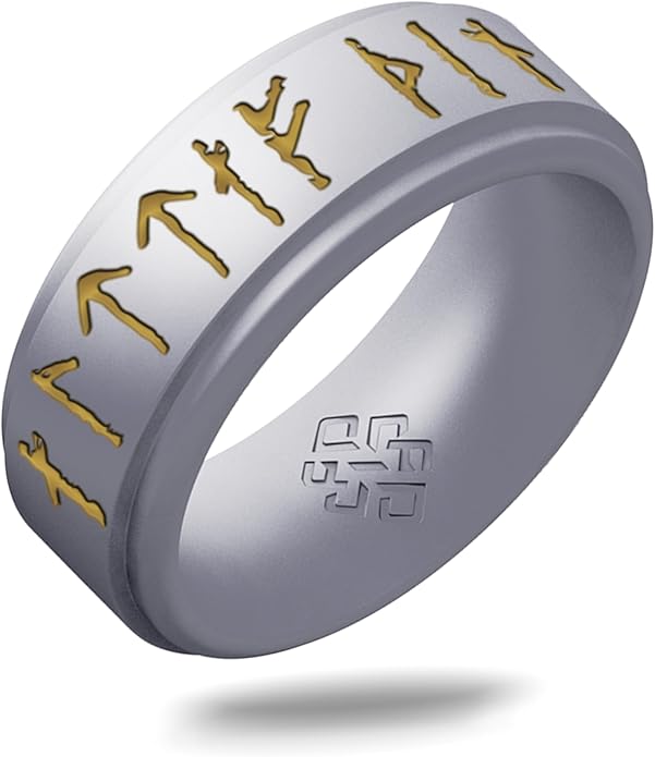 Knot Theory Viking Silicone Ring - Yours Always in Rune Characters Breathable Comfort Fit - Valentine's Engagement Mens Wedding Band