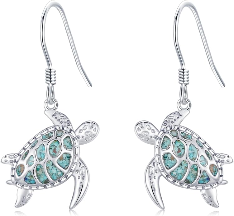 Ocean Earrings 925 Sterling Silver Turquoise Sea Animal Dangle Drop Earrings Beach Themed Jewelry Gifts for Women Girls