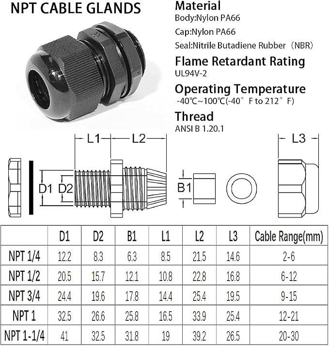 PENGLIN 10PCS 1/4" NPT Nylon Cable Connector Strain Relief Cord Connector | - Image 3