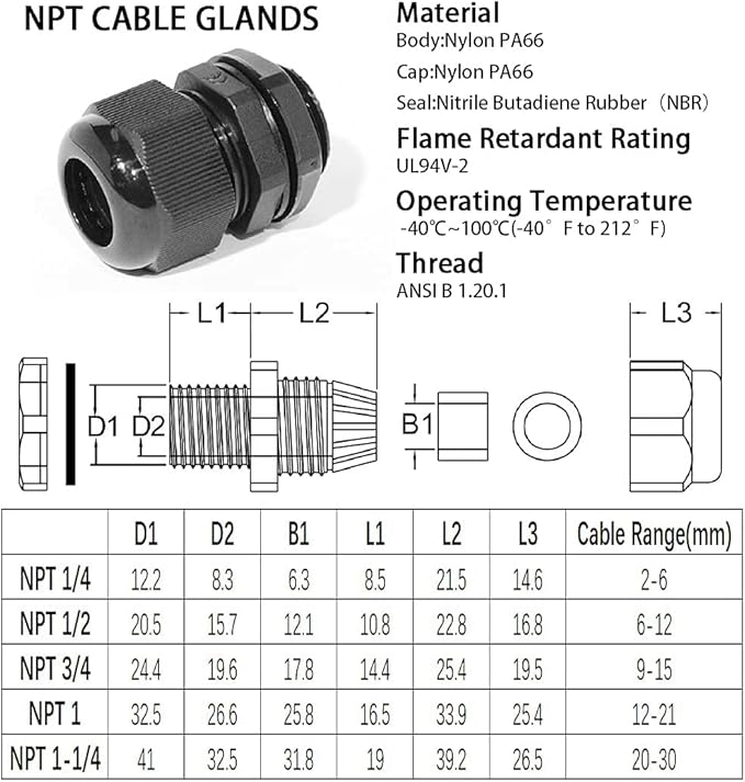 PENGLIN 8PCS Cable Glands 1" NPT Nylon Cable Connector Waterproof | - Image 3