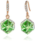 Austrian Crystal Cube Drop Dangle Earrings for Women 14K Gold Plated Hypoallergenic Jewelry