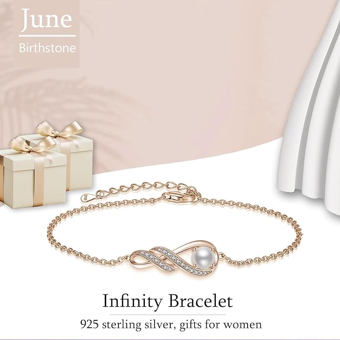 Birthstone Bracelets for Women 925 Sterling Silver Created Gemstone Bracelet Infinity Pendant Jewelry for Her, 6.7"+1.2"