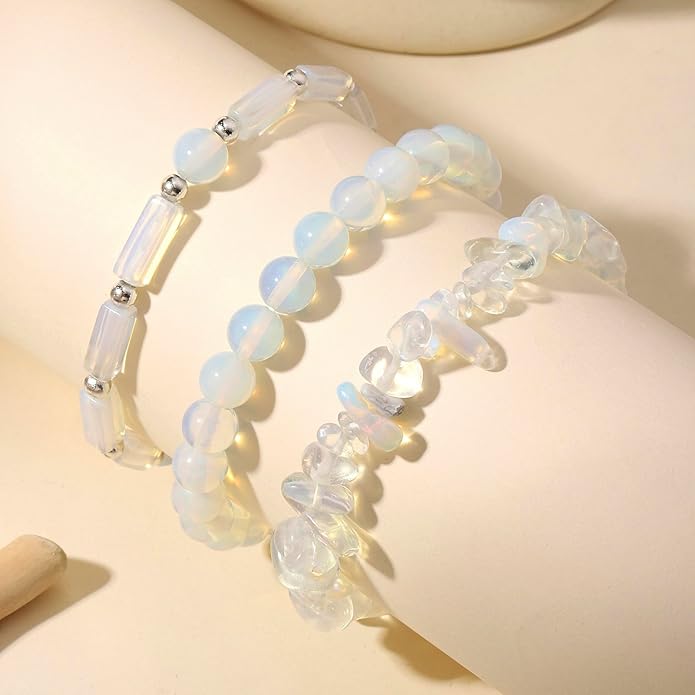 3Pcs Natural Stone Bracelets for Women 8mm Crystal Beaded Bracelets Handmade Stretch Bracelet Healing Crystal Jewelry for Women
