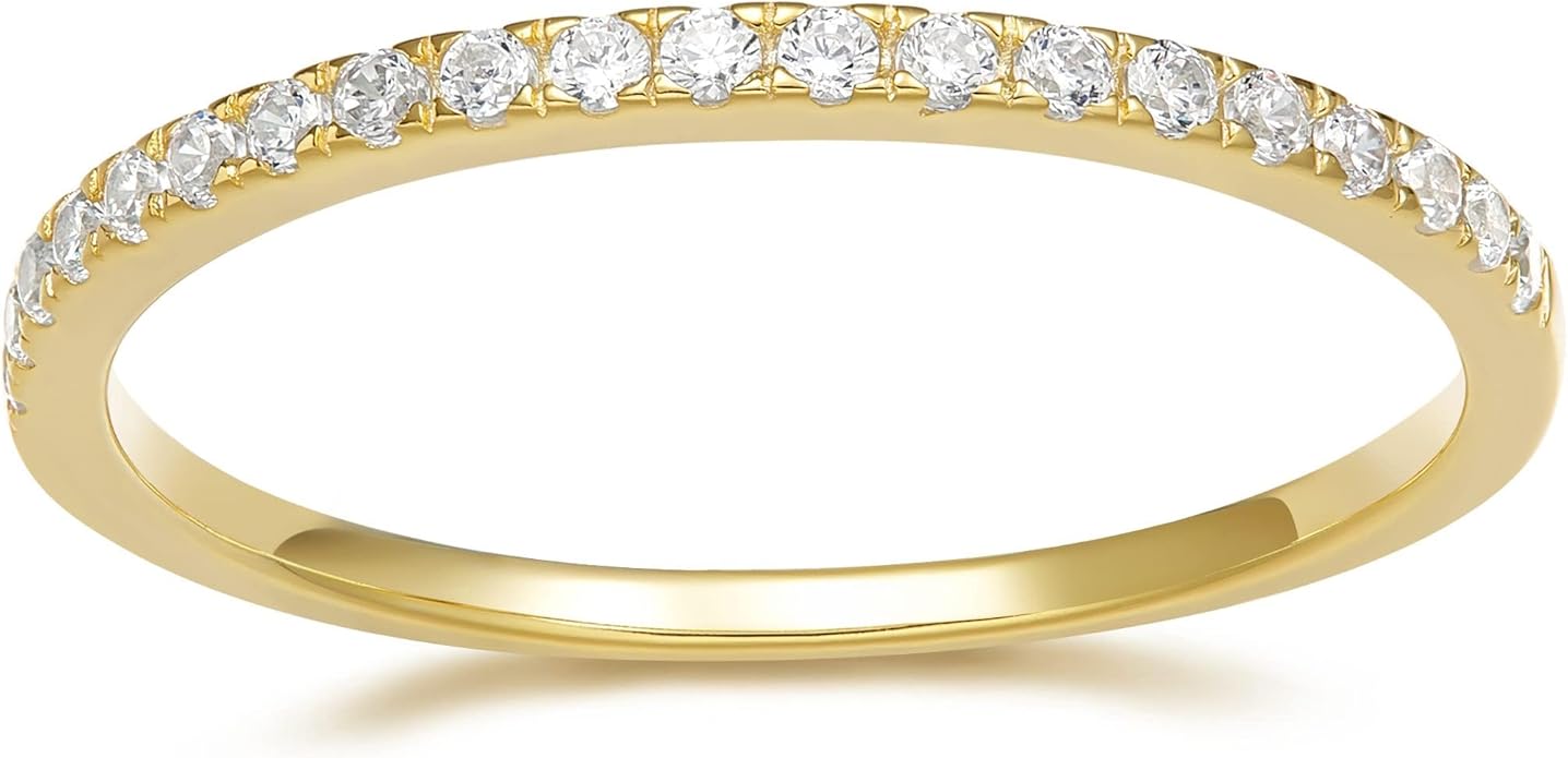 EAMTI 2mm Wedding Band Cubic Zirconia Half Eternity Stackable Brass Engagement Ring Size 3-13