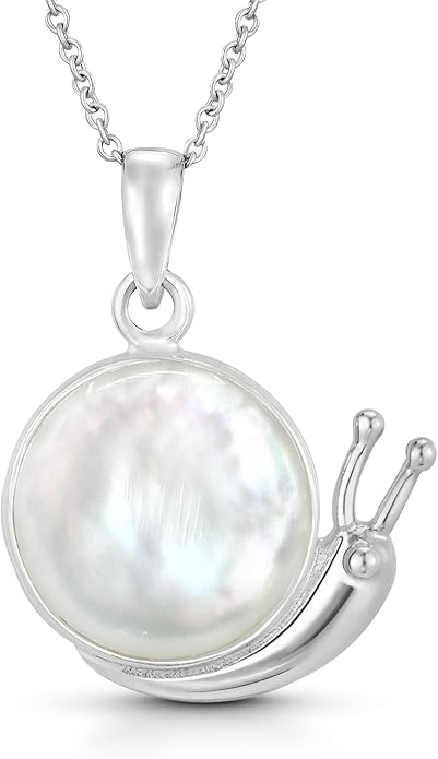 AeraVida Adorable Little Snail on Mother of Pearl Sterling Silver Animal Pendant Necklace | Adorable Snail Pendant Necklace for Women | Animal Inspired Accessory for Anniversary Jewelry Gift