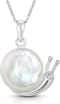 AeraVida Adorable Little Snail on Mother of Pearl Sterling Silver Animal Pendant Necklace | Adorable Snail Pendant Necklace for Women | Animal Inspired Accessory for Anniversary Jewelry Gift