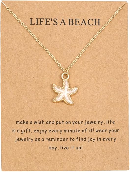 6Pcs Gold Beach Starfish Necklace Set for Women Cute Beachy Hawaii Star Fish Bulk Necklaces Pack Trendy Hawaiian Friendship Matching Jewelry Accessories