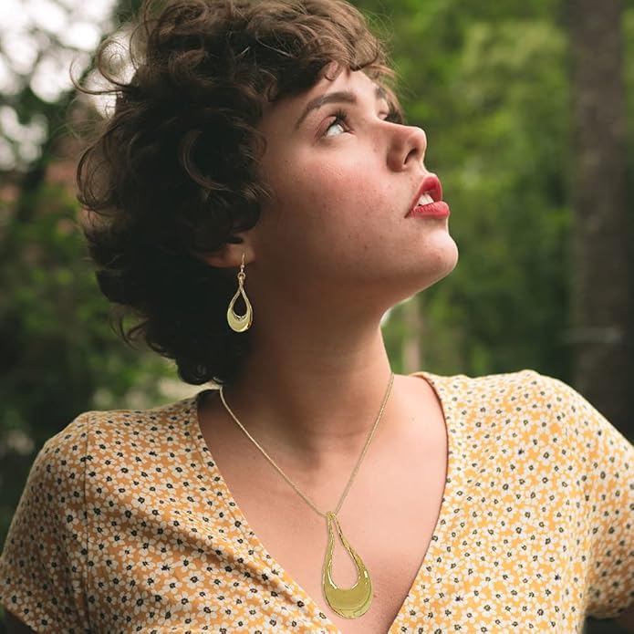 Madison Tyler Gold Plated Jewelry Set for Women | Silver Teardrop Pendant Necklace Trendy | Long Necklace with Snake Chain | Fashion Dangle Earring Set