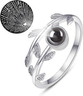 PRAYMOS 925 Sterling Silver Leaf Ring White Opal Moonstone Rings Adjustable Open Ring for Women with Jewelry Box Size 7-9