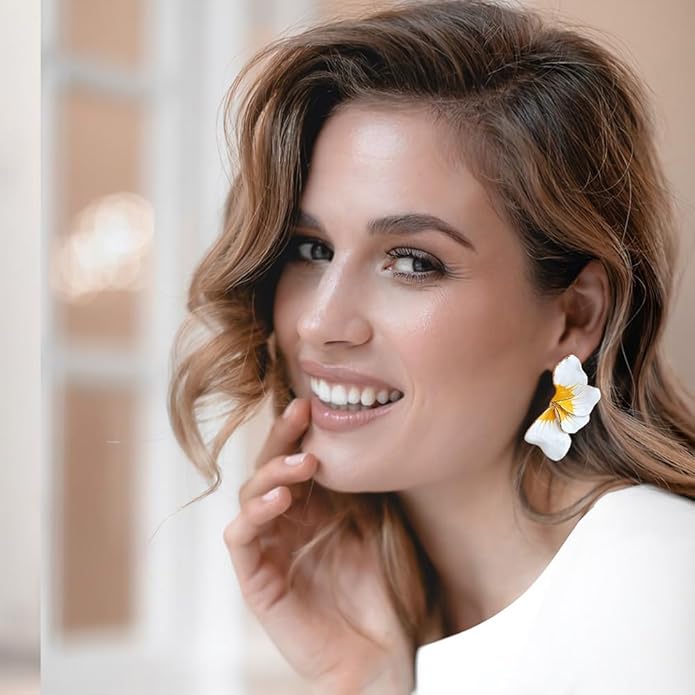 Chunky Gold Statement Earrings For Women Gold Plated Sectored Flower Leaf Shell Angel Wing Earrings Trendy Boho Jewelry For Women Large Stud Earrings Hypoallergenic Earrings