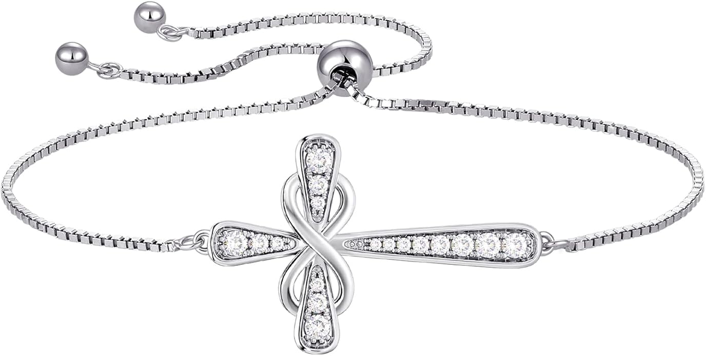YL Cross Bracelet 925 Sterling Silver Infinity Sideways Link Bracelet Birthstone Jewelry for Women