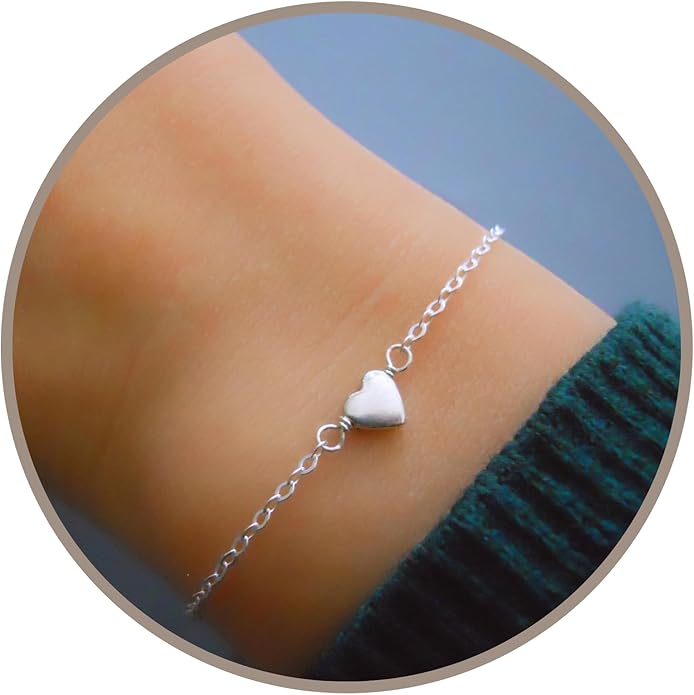 Annika Bella Cute Heart Bracelet - Dainty Bracelets for Women, Stackable Heart Jewelry, Adjustable Gold/Silver Band, Gift for Best Friend, Hypoallergenic Wrist Chain